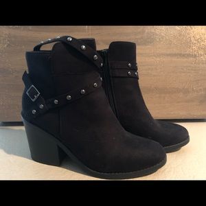 Black booties with decorative strap